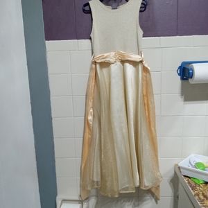 Young land girls size 7 brownish tan color formal ribbon tie dress